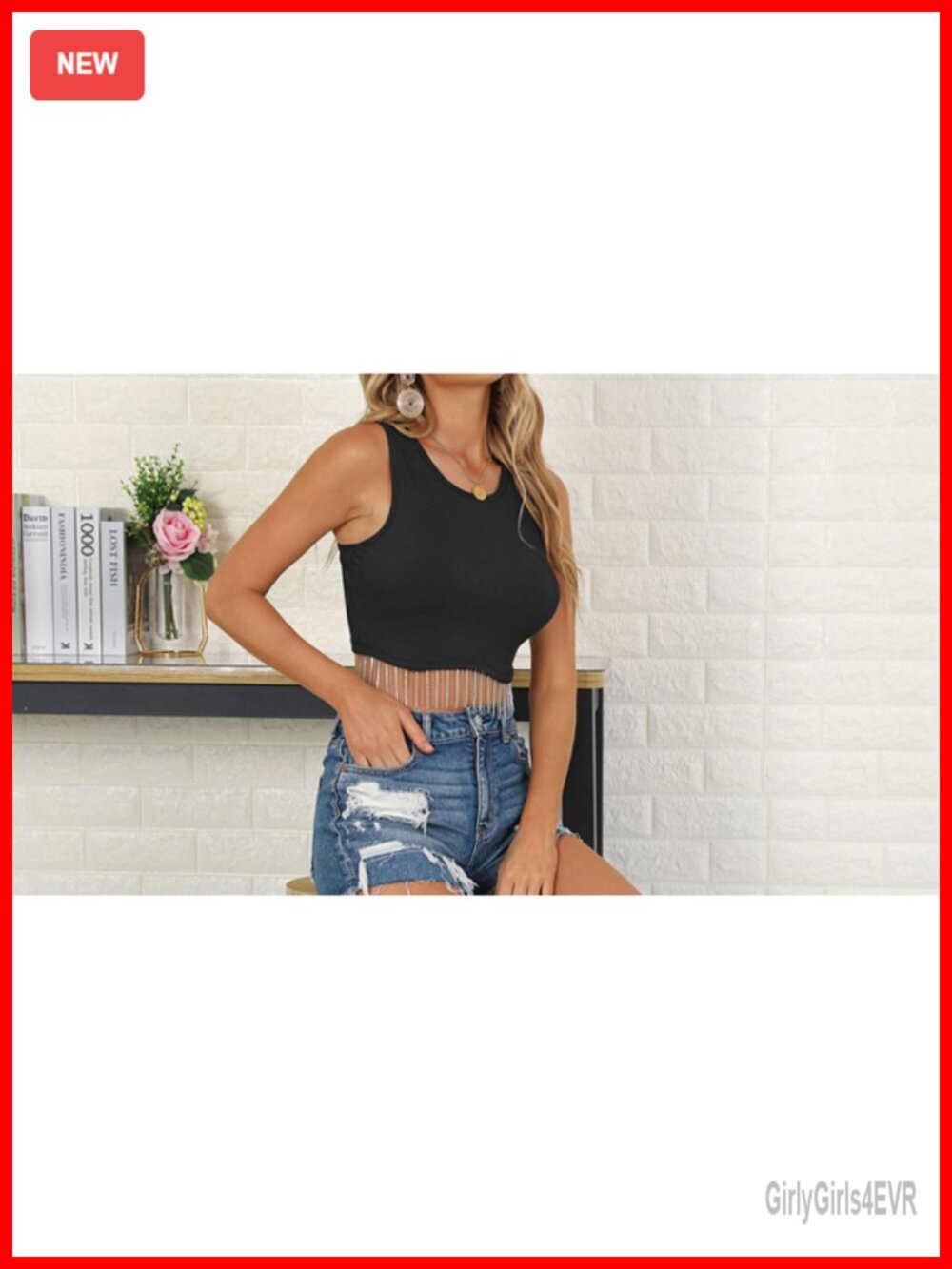 Nlife Womens Sparkly Fringe Tank Top Cowgirl Tassel Sleeveless Crop Top - Picture 6 of 6